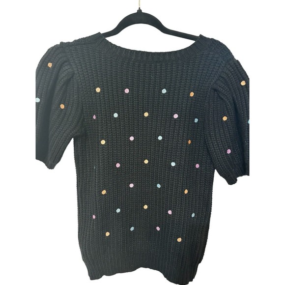 English Factory Black Pastel Embroidered Polka Dot Sweater Sz Small - Picture 2 of 6